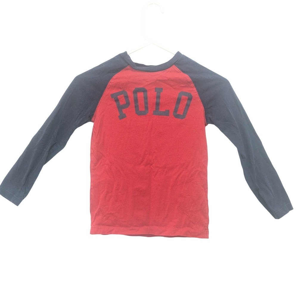 Polo Ralph Lauren Red Navy‎ Raglan Shirt Youth XL 18/20 Long Sleeve Logo Tee